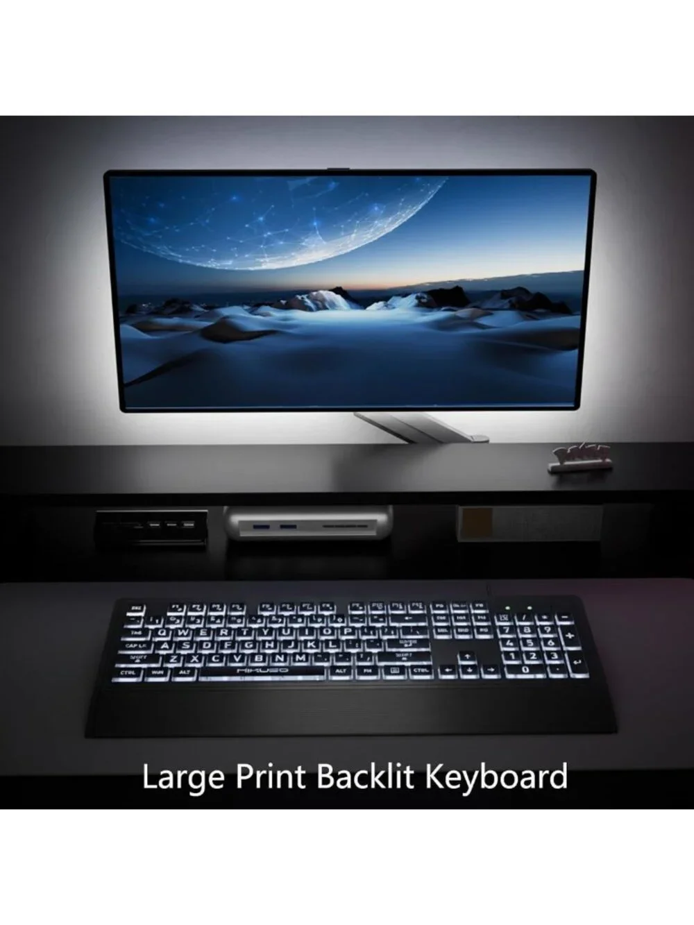 Large Print Backlit USB Keyboard for Seniors | Ergonomic, High Contrast